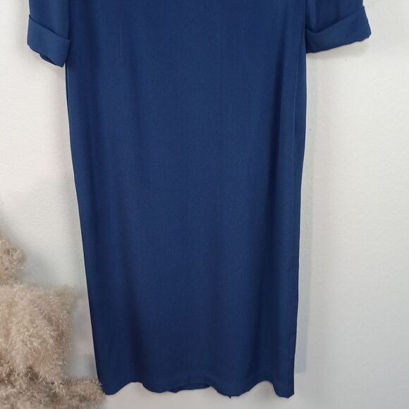 Vintage Talbots Women's Classic Silk Blue Long Sleeve Button Up Midi Dress sz 10 - Picture 11 of 15